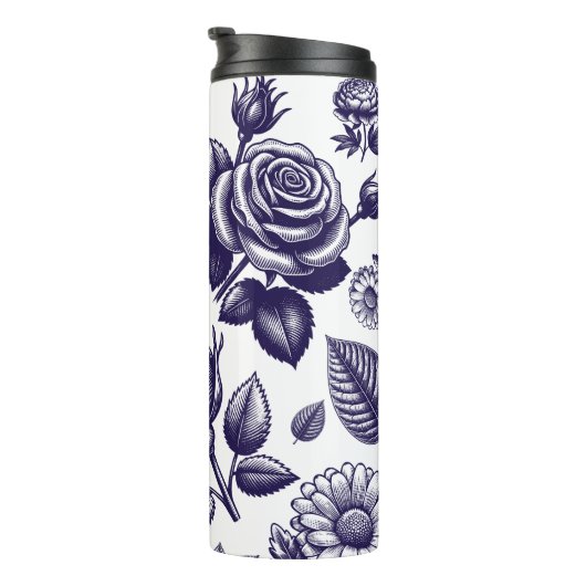 Bouteilles Isothermes Vintage floral bleu marine (Tourné sur la droite)