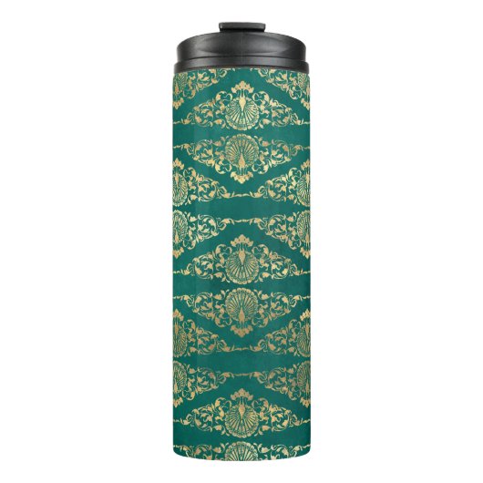 Bouteilles Isothermes Vintage Grunge Turquoise et Gold Damask (Devant)
