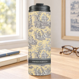 Bouteilles Isothermes Vintage noir jaune toile de jouy imprimé