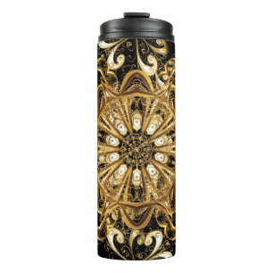 Bouteilles Isothermes Vintage pattern on black background with golden el
