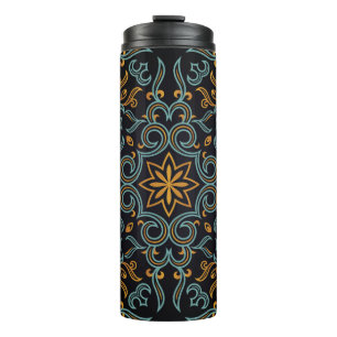 Bouteilles Isothermes Vintage sans couture or et bleu motif avec art ou
