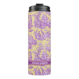 Bouteilles Isothermes Vintage violet jaune toile de jouy imprimé