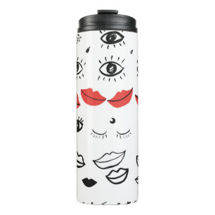 Bouteilles Isothermes Vintages yeux, motif des lèvres rouges.