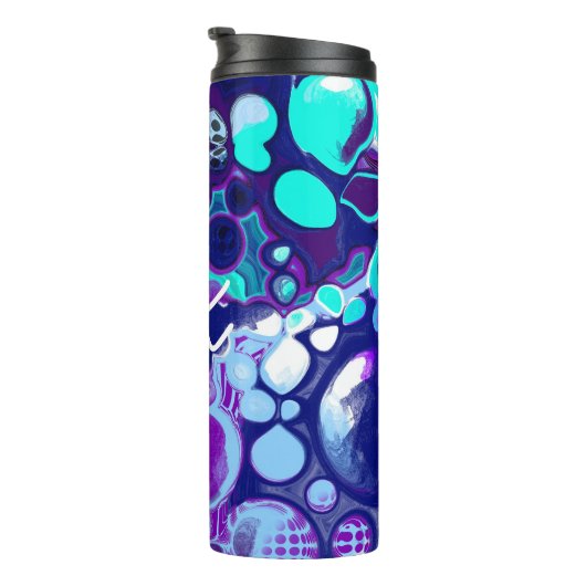 Bouteilles Isothermes Violet, Bleu et Turquoise Abstrait Fluid Art (Tourné sur la droite)