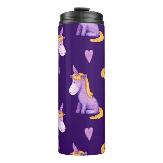 Bouteilles Isothermes Violet Unicorns Hearts Aquarelle Motif. (Devant)