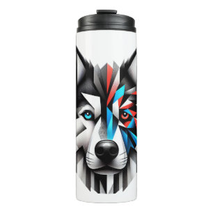 Bouteilles Isothermes Visage de Husky Géométrique Design d'Art Moderne
