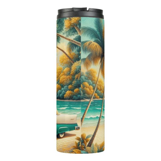 Bouteilles Isothermes Voiture turquoise et blanche classique sur une pla (Dos)