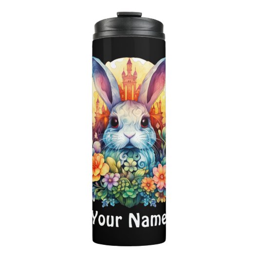 Bouteilles Isothermes Votre nom Bunny Fluffy et fleurs (Devant)