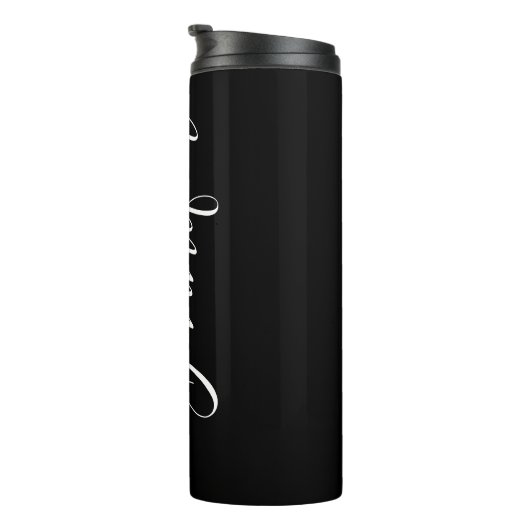 Bouteilles Isothermes Votre nom | Élégant script blanc sur noir (Tourné sur la droite)