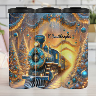 Bouteilles Isothermes Voyage en train festif bleu orné