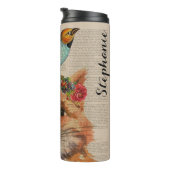 Bouteilles Isothermes Watercolor Fox Floral Collage Nom personnalisé (Tourné sur la droite)