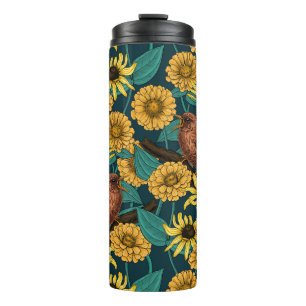 Bouteilles Isothermes Wens et fleurs sur bleu foncé
