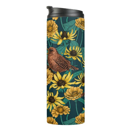 Bouteilles Isothermes Wens et fleurs sur bleu foncé (Tourné sur la droite)