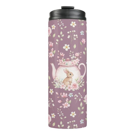 Bouteilles Isothermes Whimsical Bunny Teapot Floral Spring  (Devant)