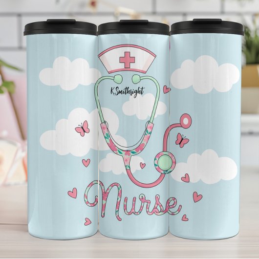 Bouteilles Isothermes Whimsical Nurse Stethoscope Butterfly Clouds