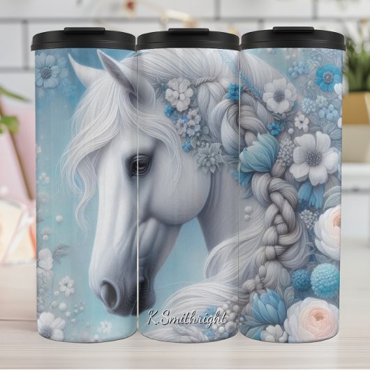 Bouteilles Isothermes White Horse Blue Floral Elegance