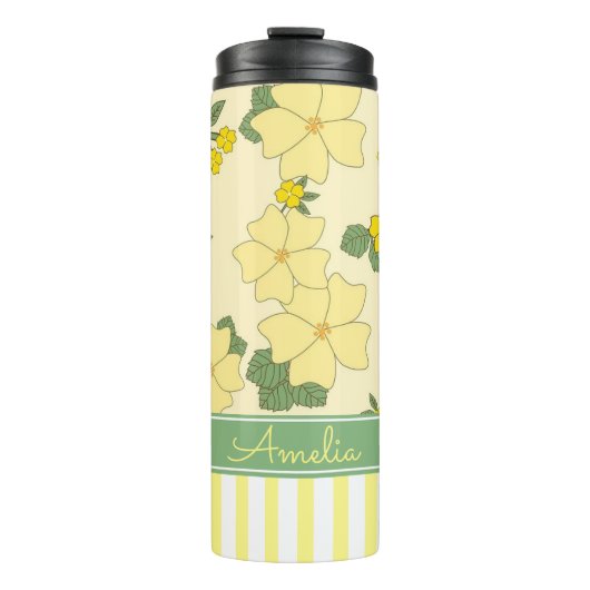 Bouteilles Isothermes Yellow Floral and Stripes Personalised (Devant)