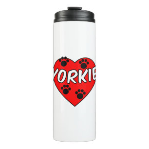 Bouteilles Isothermes Yorkie Empreintes de Pattes de Chien et Cœur Rouge