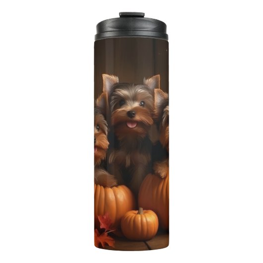 Bouteilles Isothermes Yorkshire Terrier Chiot Automne Citrouille délice (Devant)