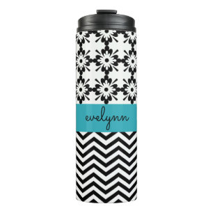 Bouteilles Isothermes Zigzag noir et blanc 2 floraux personnalisés