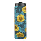 Bouteilles Isothermes Zinnias jaune sur bleu foncé (Devant)