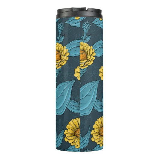 Bouteilles Isothermes Zinnias jaune sur bleu foncé (Dos)