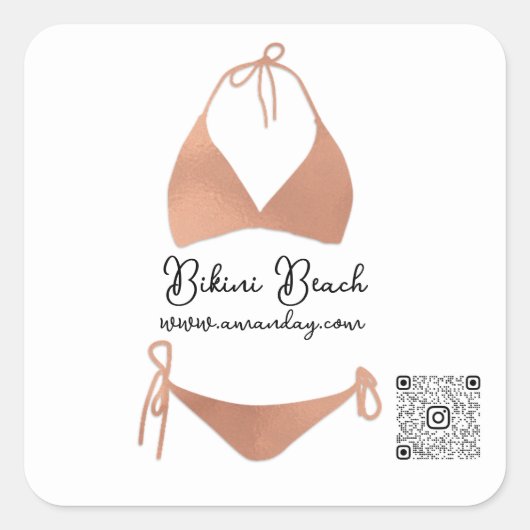 Boutique Clothing Qr Code Roos White Bikini Vierkante Sticker (Voorkant)