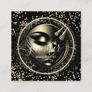 Boutique Glitter Lijst Make-up Artiest Logo Zwart  Vierkante Visitekaartje