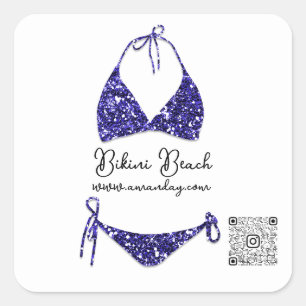 Boutique Kleding Qr Code Blauwe Witte Bikini Vierkante Sticker
