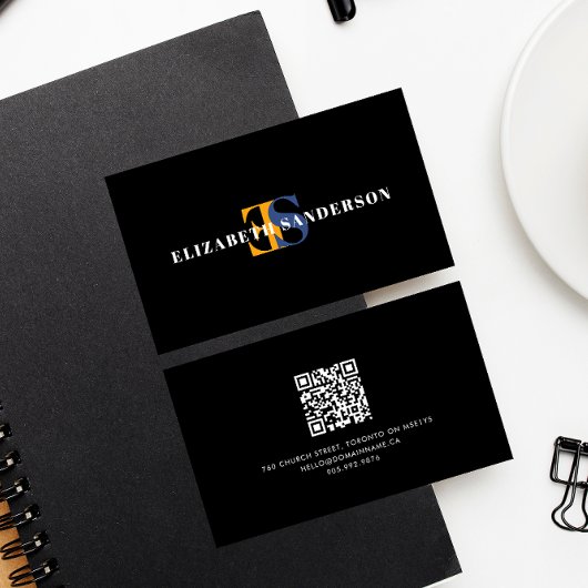 Boutique Retro Monogram QR Code Carte de visite