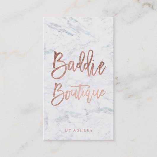 Boutique script roos gouden typografie marmer visitekaartje (Voorkant)