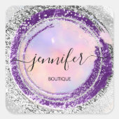 Boutique Shop Glitter Paars Silver Pink Vierkante Sticker (Voorkant)