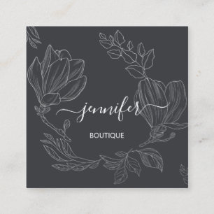 Boutique Shop Gray Silver Flowers QR Logo Vierkante Visitekaartje