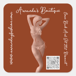 Boutique Shop Lingeire QrCode Logo Body Brown Roos Vierkante Sticker