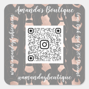 Boutique Shop Lingerie QrCode Logo Body Gray Roos Vierkante Sticker