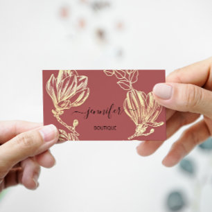Boutique Shop Roos Gold Flowers met QR-code Visitekaartje