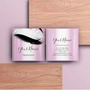 Boutique Silver. Gray Lashes Extension Pink Girly Vierkante Visitekaartje