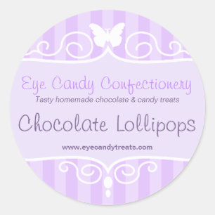 Boutique snoep shop paarse voedselronde stickers