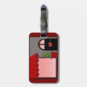 Boutique Storefront Red Black Topiary Open Bagagelabel (Achterkant verticaal)