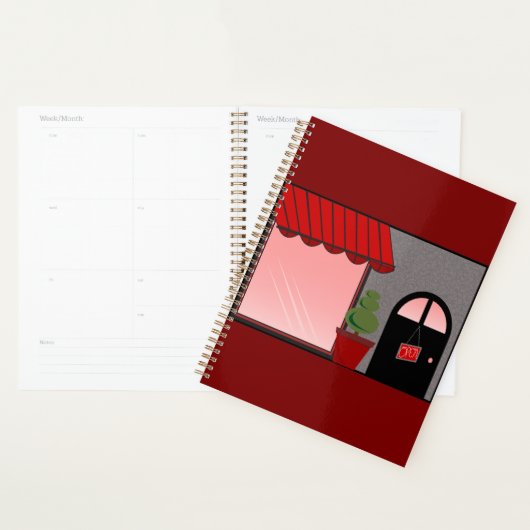 Boutique Storefront Red Black Topiary Open Planner (Display)
