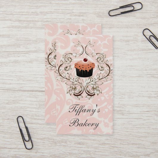 Boutique Victorian Pink Damask cartes de visite (Devant/Arrière en situation)