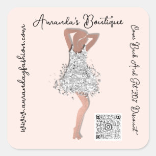 Boutique Winkelkleding Qr Code Roos Vonk Glitter Vierkante Sticker