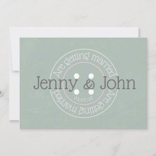 Bouton à coudre rose et vert invitation de mariage (Devant)