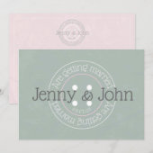 Bouton à coudre rose et vert invitation de mariage (Devant / Derrière)