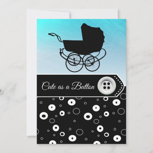Bouton bleu et noir Boy Baby Shower Invitations (Devant)