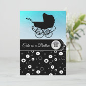 Bouton bleu et noir Boy Baby Shower Invitations (Debout devant)