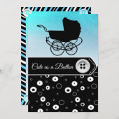 Bouton bleu et noir Boy Baby Shower Invitations (Devant / Derrière)