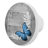 Bouton bleu papillon Rustique Personnalisé Ceramic (Droite)
