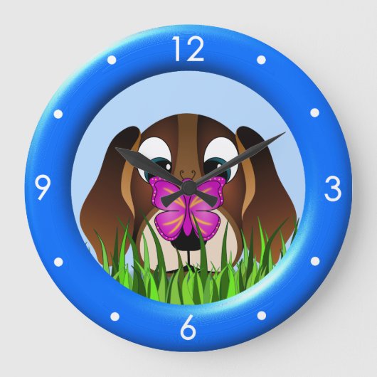Bouton de Chien Chien Beagle mignon Grande horloge (Recto)