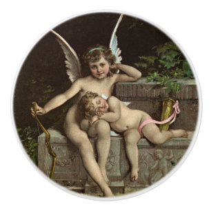Bouton De Porte En Céramique 2 cupides rétro assis